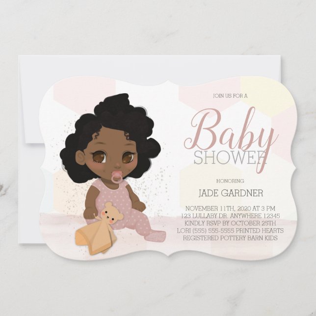 Invitación a Baby Shower de pelo rizado - Tono de  (Anverso)