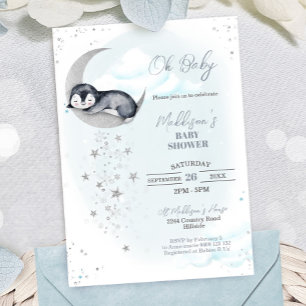Invitación a Baby Shower de Penguin Moon