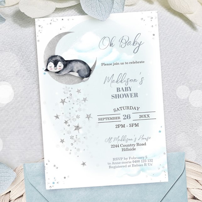 Invitación a Baby Shower de Penguin Moon (Subido por el creador)