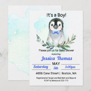 Invitación a Baby Shower de Penguin Winter Boy