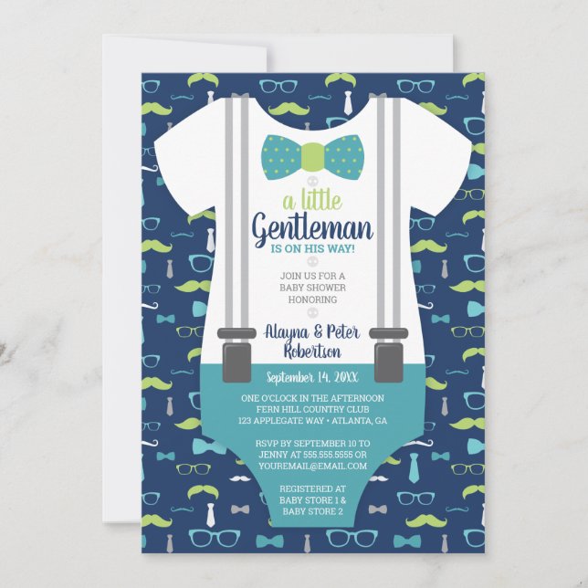 Invitación a Baby Shower de Pequeño Caballero, Bow (Anverso)