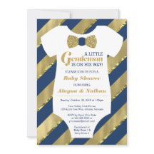 Invitación a Baby Shower de pequeño caballero, oro
