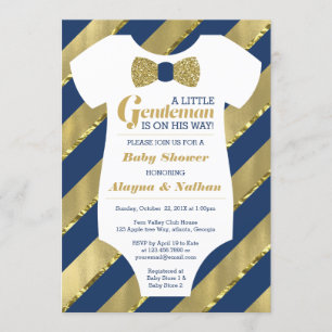 Invitación a Baby Shower de pequeño caballero, oro
