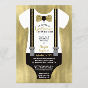 Invitación a Baby Shower de pequeño caballero, oro