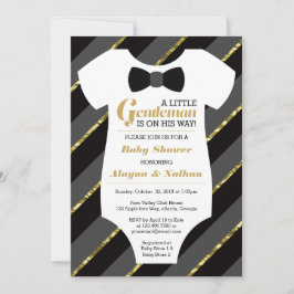 Invitación a Baby Shower de pequeño caballero, oro