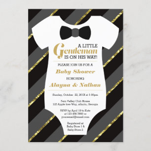 Invitación a Baby Shower de pequeño caballero, oro