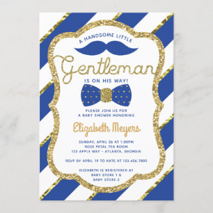 Invitación a Baby Shower de pequeño caballero, oro