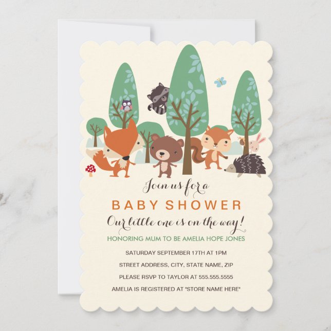 Invitación a Baby Shower de pequeños amigos de Woo (Anverso)