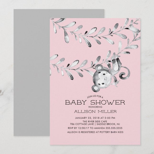 Invitación a Baby Shower de pequeños Chicas de mon (Anverso / Reverso)