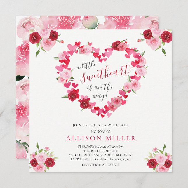 Invitación a Baby Shower de pequeños Chicas enamor (Anverso / Reverso)