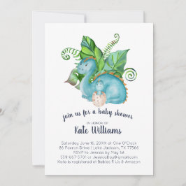 Invitación a Baby Shower de pequeños dinosaurios