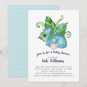 Invitación a Baby Shower de pequeños dinosaurios