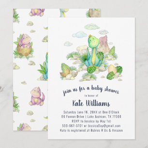 Invitación a Baby Shower de pequeños dinosaurios