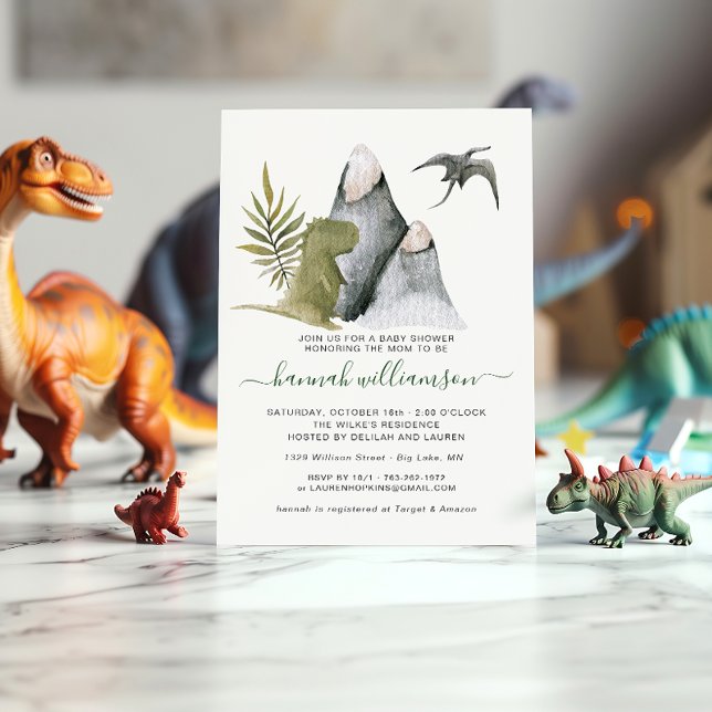 Invitación a Baby Shower de pequeños dinosaurios (Subido por el creador)
