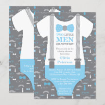 Invitación a Baby Shower de pequeños hombres gemel