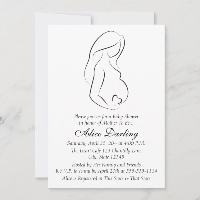 Invitación a Baby Shower de perfil de mujer embara (Anverso)