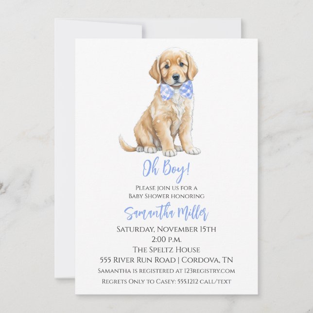 Invitación a Baby Shower de perro (Anverso)