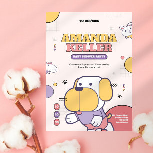 Invitación a Baby Shower de perro de caricatura