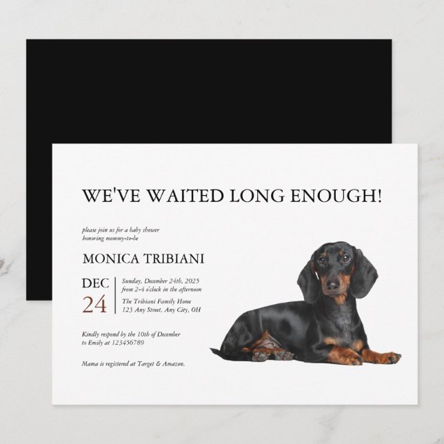 Invitación a Baby Shower de perro de Dachshund (Anverso / Reverso)