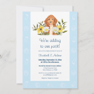 Invitación a Baby Shower de Perro Dorado Azul