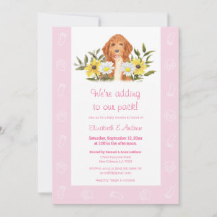 Invitación a Baby Shower de perro dorado rosado
