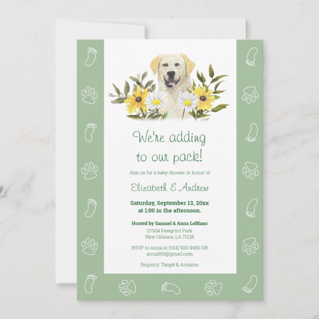 Invitación a Baby Shower de perro labrador verde (Anverso)