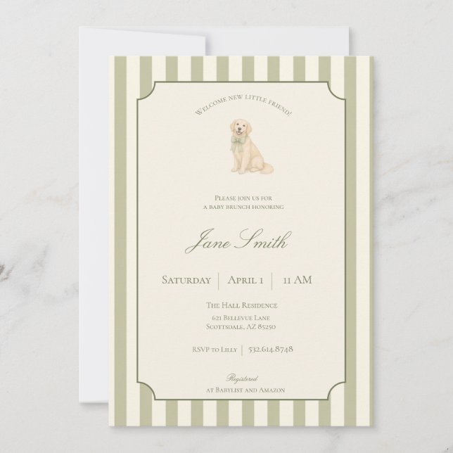Invitación a baby shower de perro retriever dorado (Anverso)