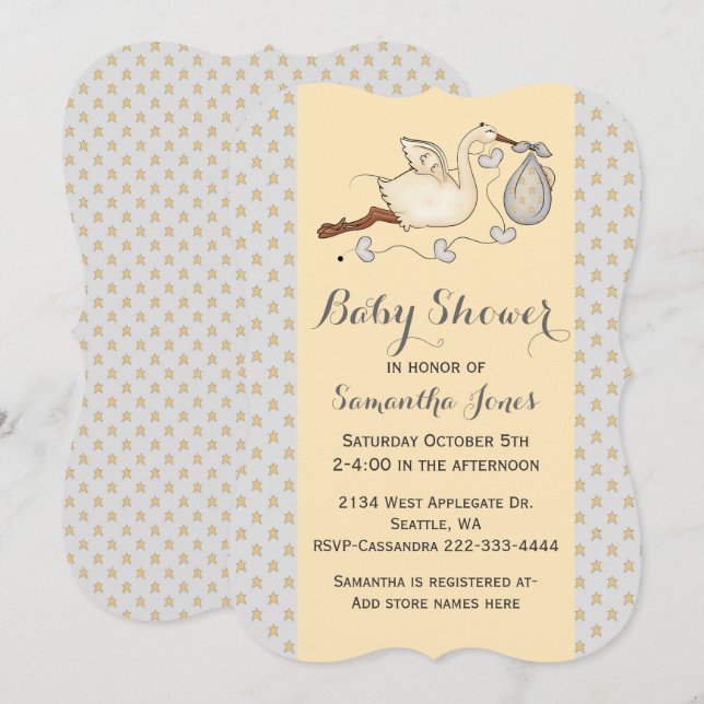 Invitación a Baby Shower de Personalizado de Stork (Anverso / Reverso)