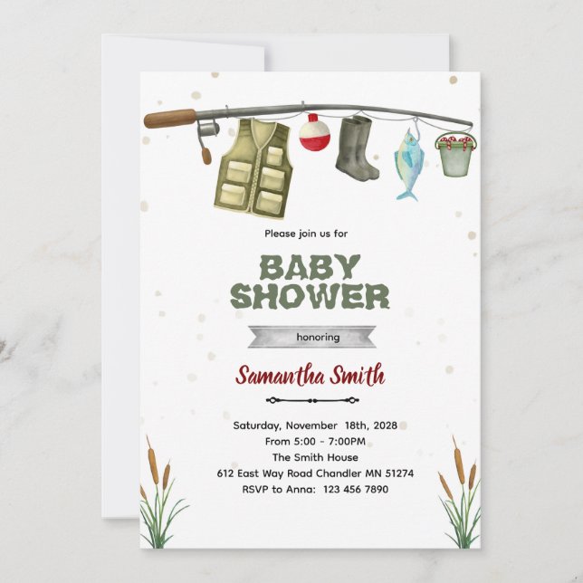 Invitación a baby shower de pesca (Anverso)