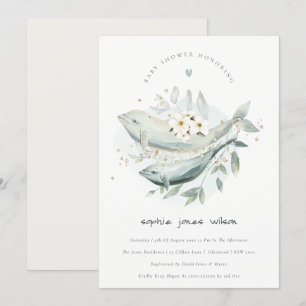 Invitación a Baby Shower de pescado de ballena flo