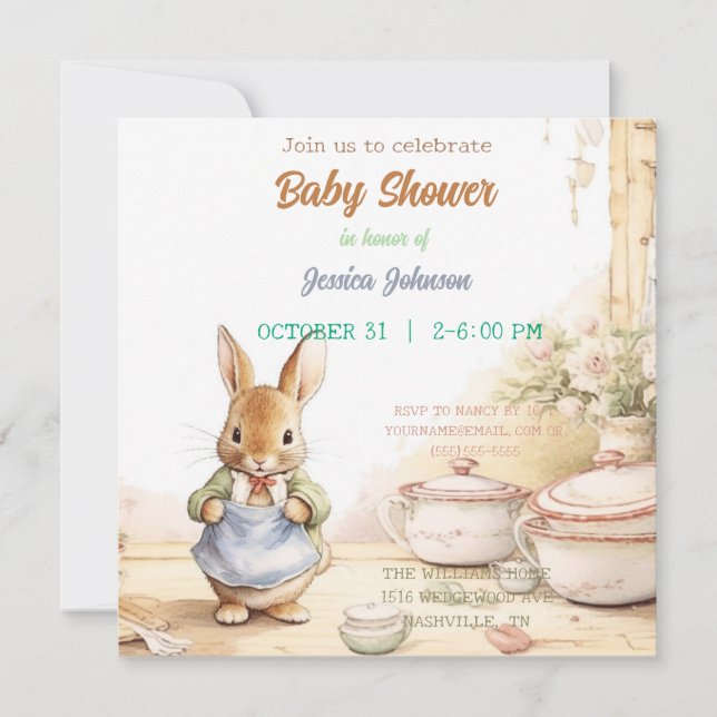 Invitación a Baby Shower de Peter Rabbit (Anverso)