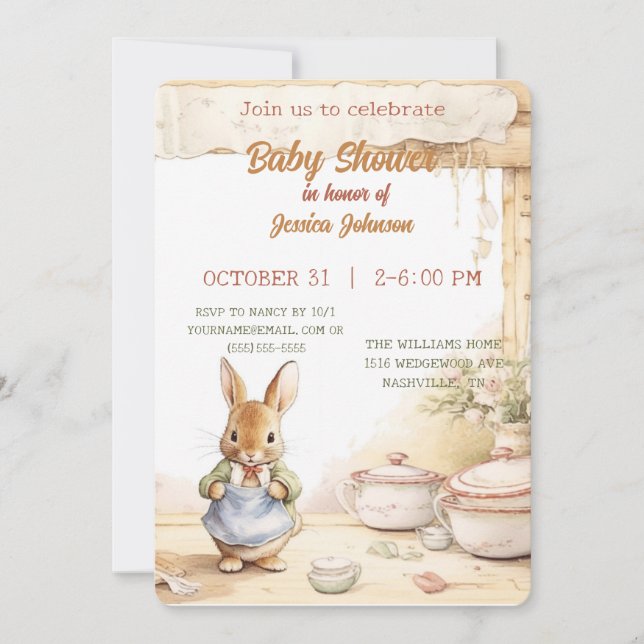 Invitación a Baby Shower de Peter Rabbit (Anverso)