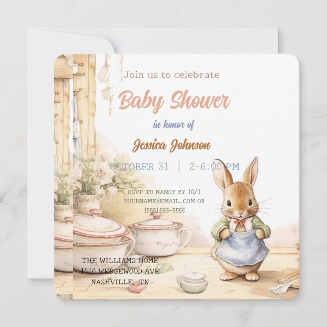 Invitación a Baby Shower de Peter Rabbit (Anverso)