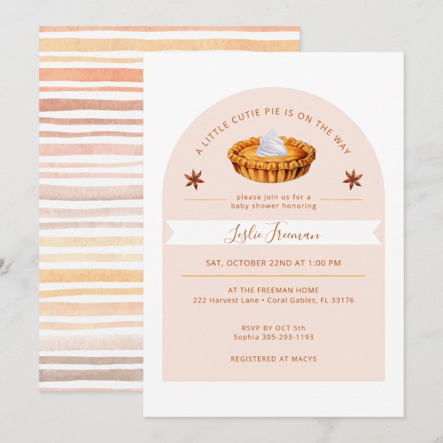 Invitación a Baby Shower de Pie Cutie Fall (Anverso / Reverso)
