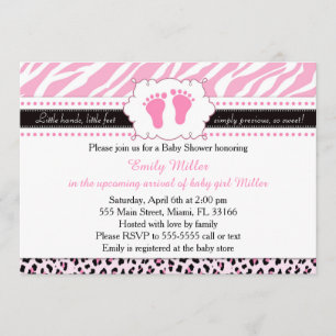 Invitación a Baby Shower de Pies de Leopardo Rosa