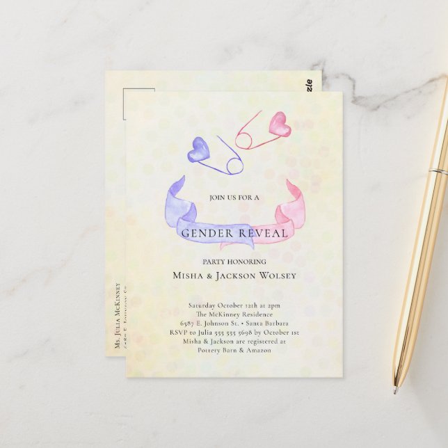 Invitación a Baby Shower de Pin azul rosado revela (Anverso/Reverso In Situ)