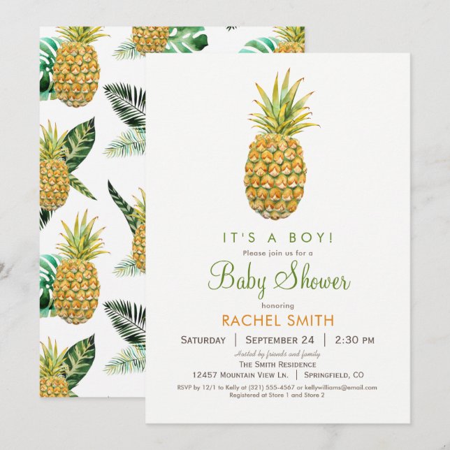 Invitación a Baby Shower de piña (Anverso / Reverso)