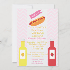 Invitación a Baby Shower de Pink Chevron Hotdog BB