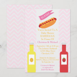 Invitación a Baby Shower de Pink Chevron Hotdog BB