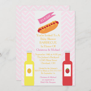 Invitación a Baby Shower de Pink Chevron Hotdog BB