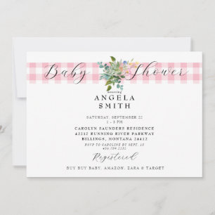 Invitación a Baby Shower de Pink Gingham Wildflowe