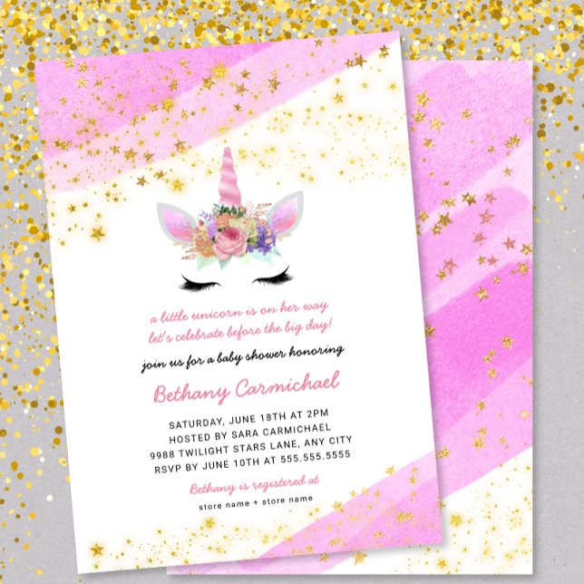 Invitación a Baby Shower de Pink Gold Unicorn (Subido por el creador)