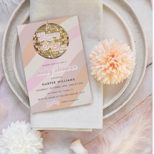 Invitación a Baby Shower de Pink Retro Groovy (Subido por el creador)