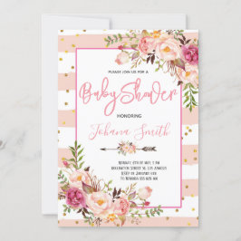 Invitación a Baby Shower de Pink Rubor Floral Peon