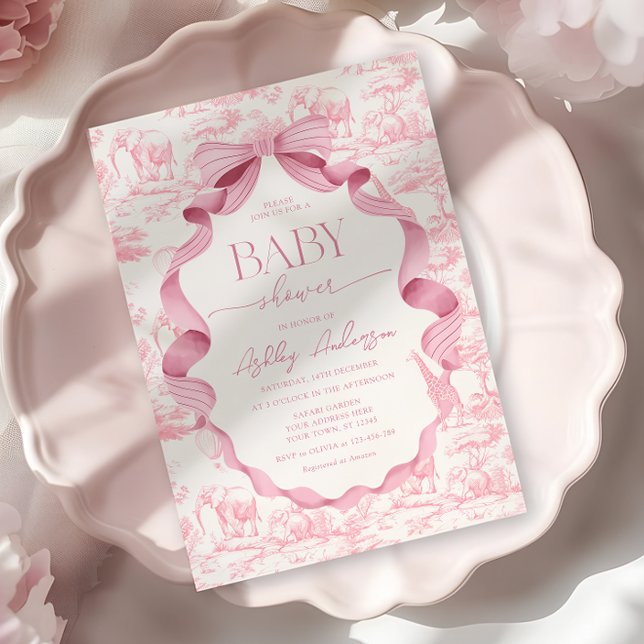 Invitación a Baby Shower de Pink Toile Safari (Subido por el creador)