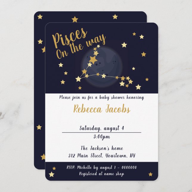 Invitación a Baby Shower de Pisces zodiac (Anverso / Reverso)