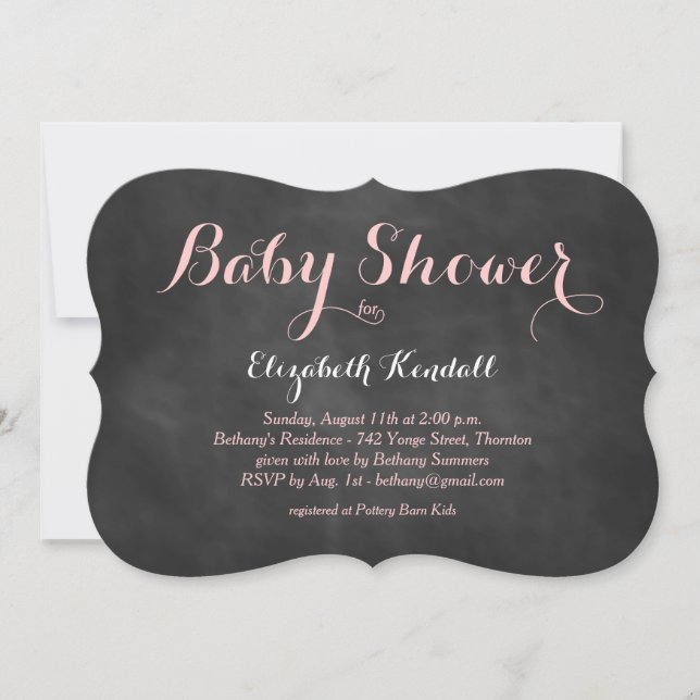 Invitación a Baby Shower de pizarra rosa (Anverso)