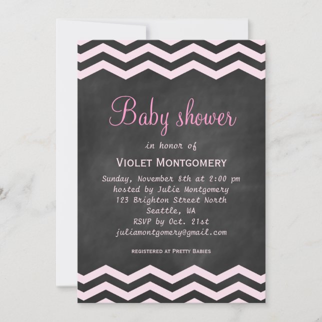 Invitación a Baby Shower de pizarra rosa (Anverso)
