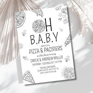 Invitación a Baby Shower de Pizza & Chupetes, Fies