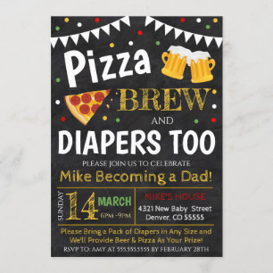 Invitación a Baby Shower de pizza y cerveza